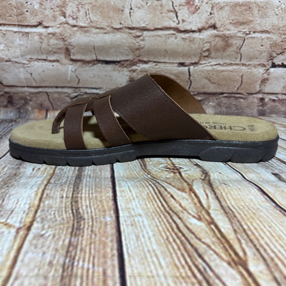 Vintage Cherokee Leather Strappy Thong Sandal 8.5 M Brown Retro Made in Italy - Picture 4 of 12